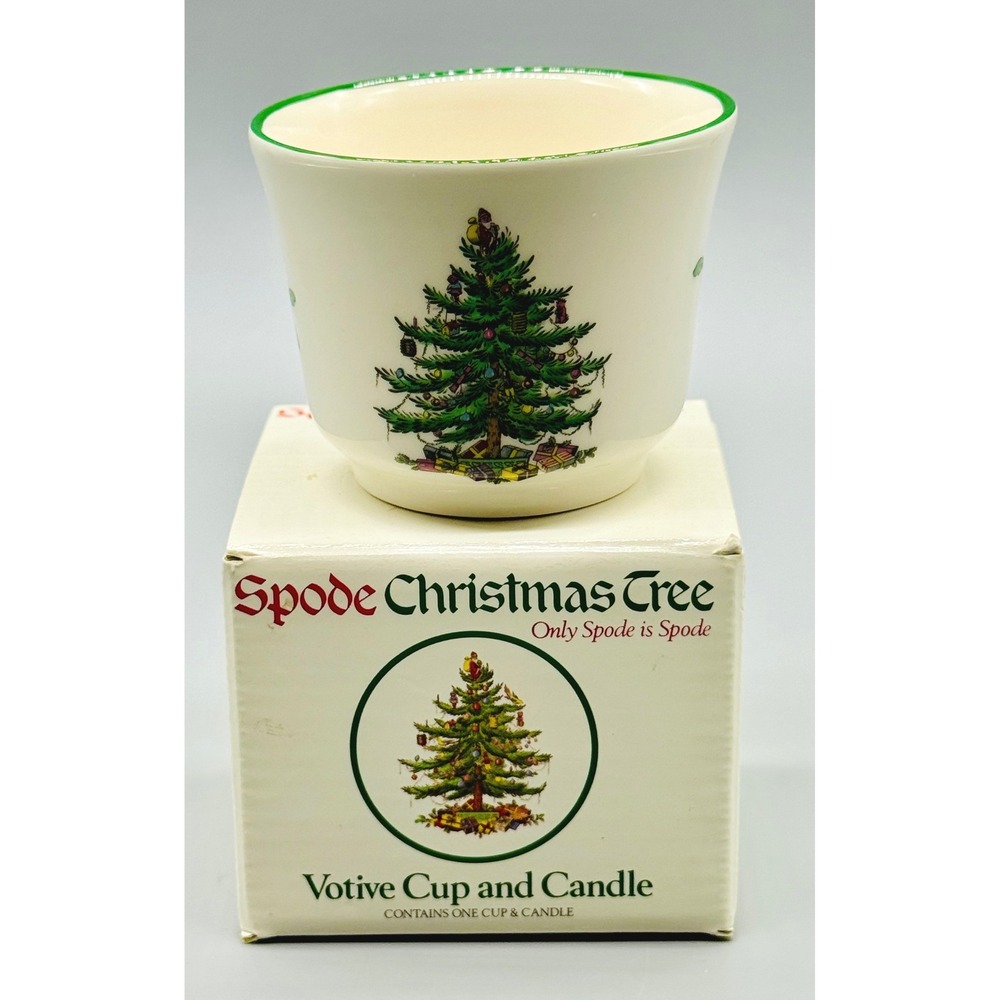 Spode Christmas Tree Votive Candle Cup Green Trim Made in England S3324 U